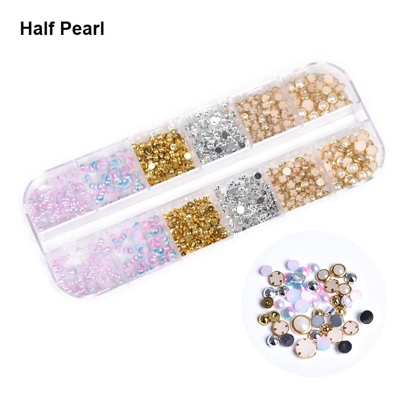 1500Pcs/box Nail Art Rhinestones 12 Grids Flatback Round Crystal Diamond Nail Gems Nail Art Decorations Manicure Accessories