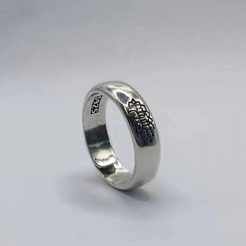 Adjustable Open Ring Men Women Sterling Lotus Flower Design Vintage Floral Statement Jewelry