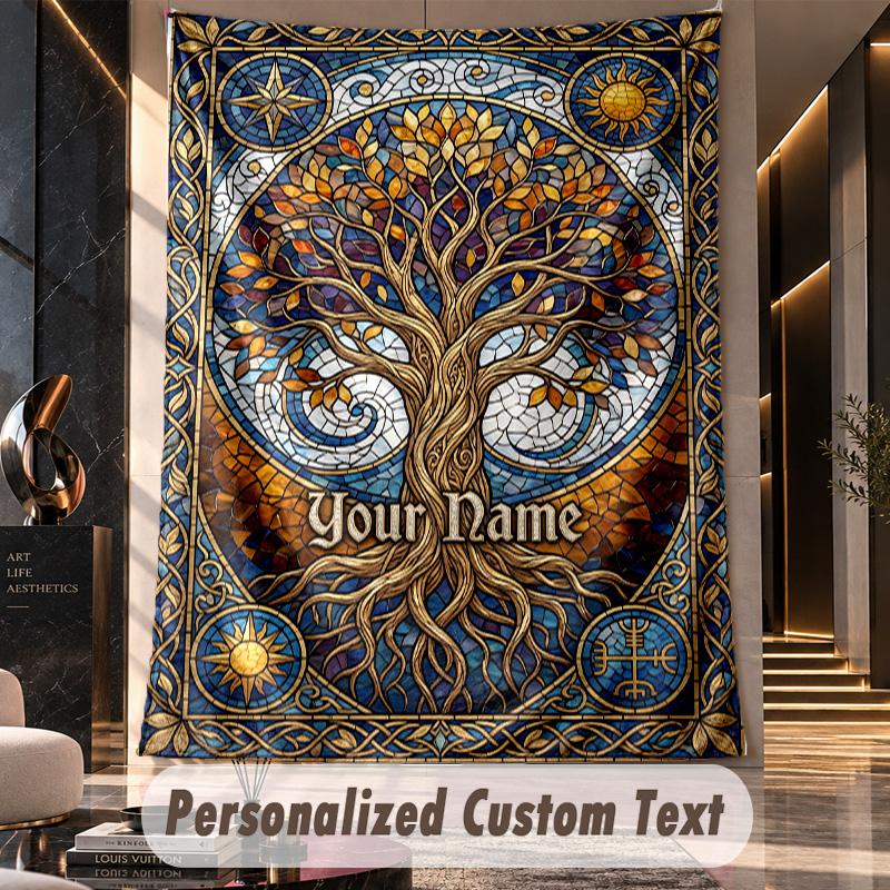 Tree Life Fantasy Artwork Theme Wall Tapestry Customized With Name Text Personalized Hanging Tapestry For Bedroom Living Room Decor