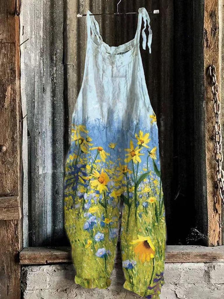 2025 Summer Retro Print Wide-Leg Women's Jumpsuit