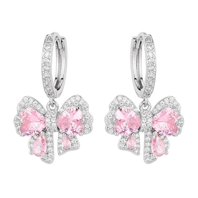 Huamei Jewelry Set Earrings Ring Pendant Pink Inlaid Butterfly Shaped Sweet Wind Female Style
