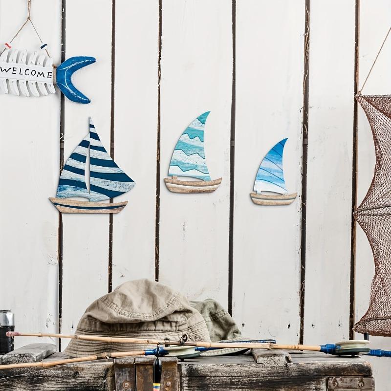 Hölzernes Segelboot, Geeignet für Segelboot-Wandskulptur im nautischen Stil - Hängendes Segelboot-Ozean-Dekoration für Seehäuser