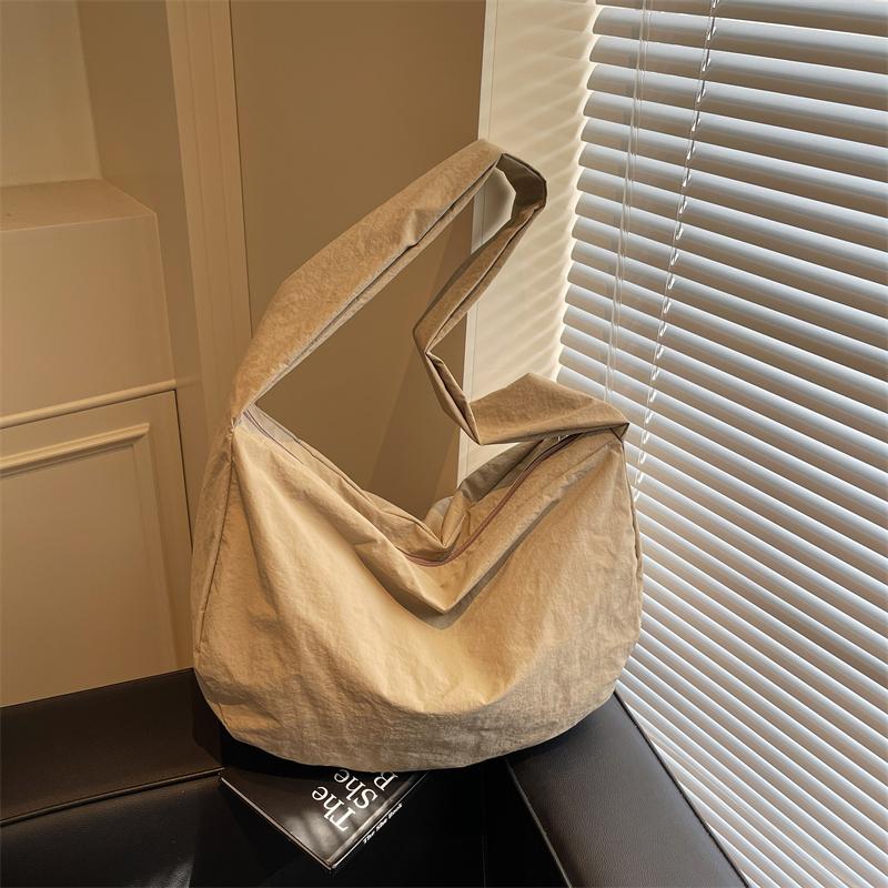 Canvas Bag Women's Dumpling Bag Solid Color Shoulder Bag Large Capacity Crossbody Bag