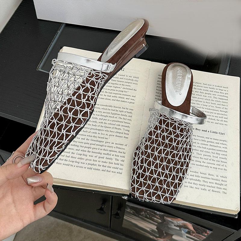 Fashion Ladies Wedges Slippers Sandals Shoes With Low Heel Fashion Mesh Female Wedges Summer Beach Slides Slippers Shoes For Women Mules