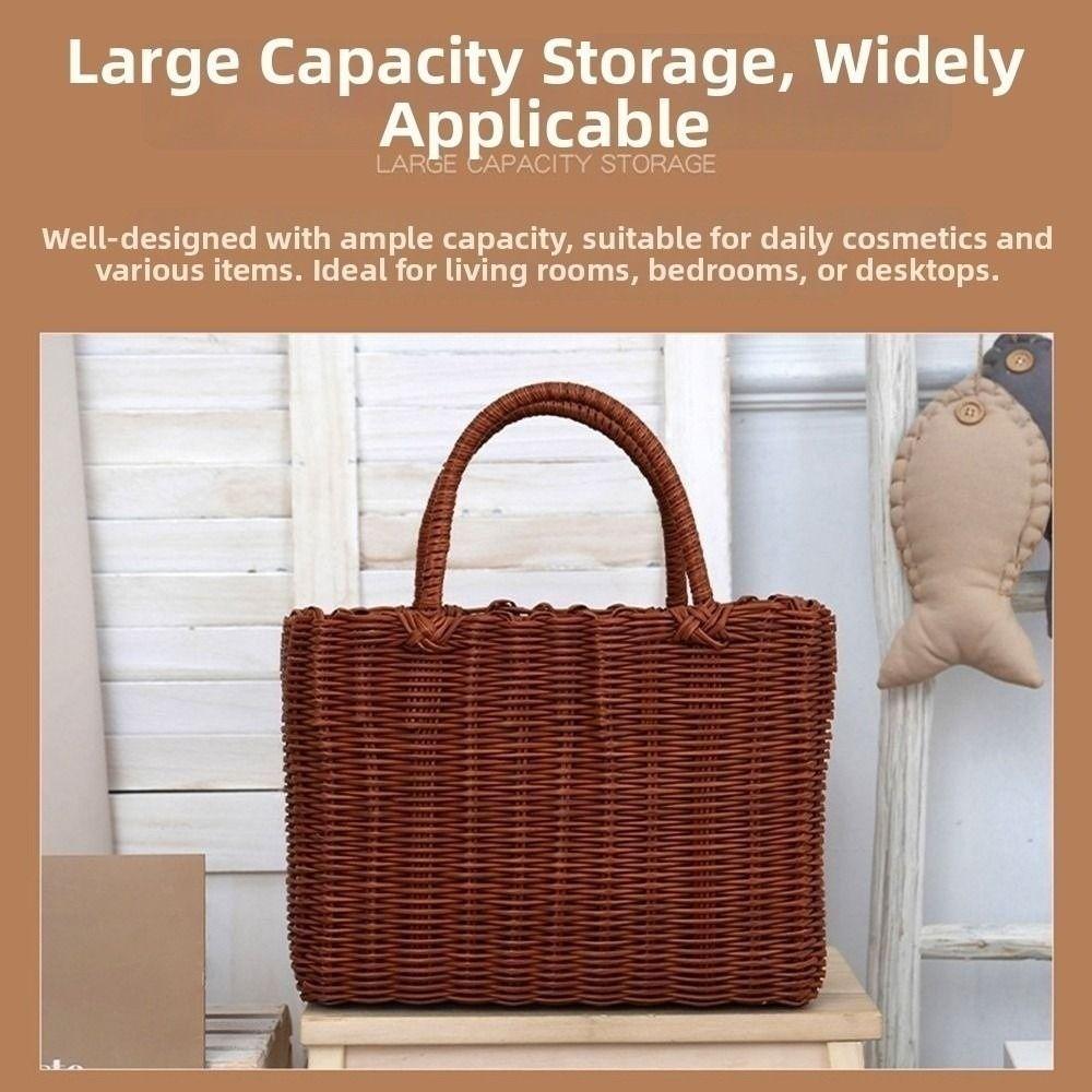 Rattan Woven Handmade Wicker Shopping Basket Multicolors PVC Home Vegetable Fruit Packing 24*14*18cm