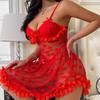 2026 new European and American sexy red love mesh suspender set nightdress sex pajamas women