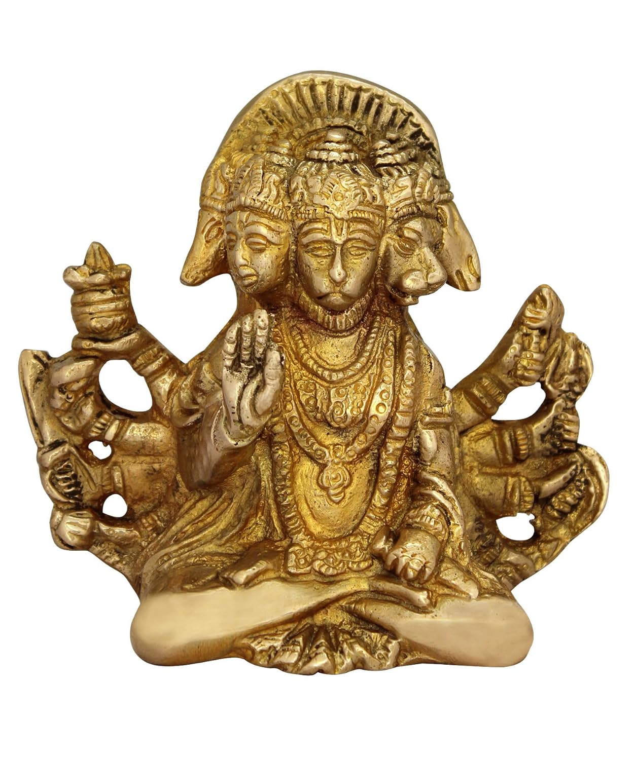 Lord Panchmukhi Hanuman Idol, Pure Brass Statue Of God Hanuman, Gold, Puja Item
