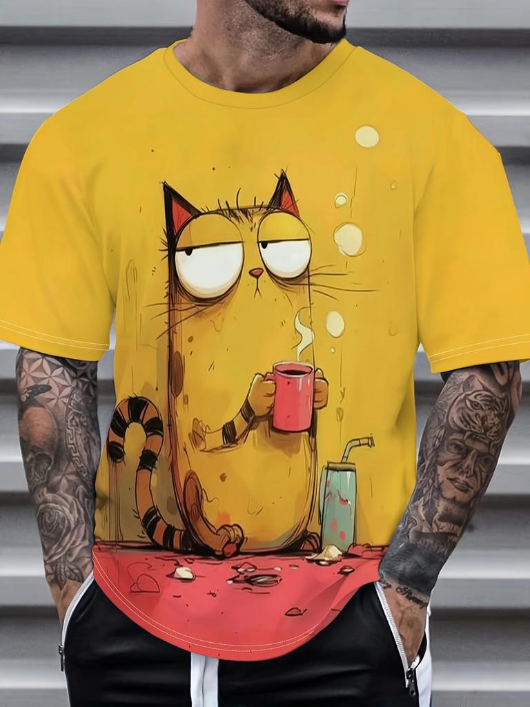 AI Cat Pattern Funny T-shirt Men's Clothing Fashion Animal Cosplay Animal T Shirts Daily Casual Sports Kid Street Popular Tees