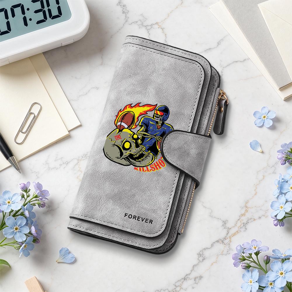 Gothic Skull Football Print Purse Forever Casual Multi Card Long Wallet