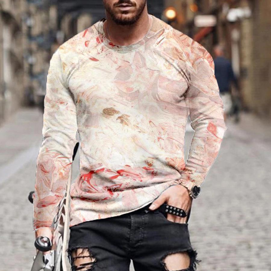 Spring and Autumn Round Neck 3D Artistic Printed T-shirts Fashionable Casual Long Sleeved Men's T-shirts