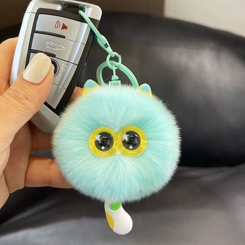 Imitation Rex Rabbit Fur Cute Kitten Pendant Car Keychain Ins Style Plush Doll Gift Backpack Pendant