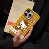 New Checked Denim Katy Suitable for IPhone16 Mobile Phone Case Apple 15 Protective Case 14 Leather Pattern Soft Shell Silver Frame