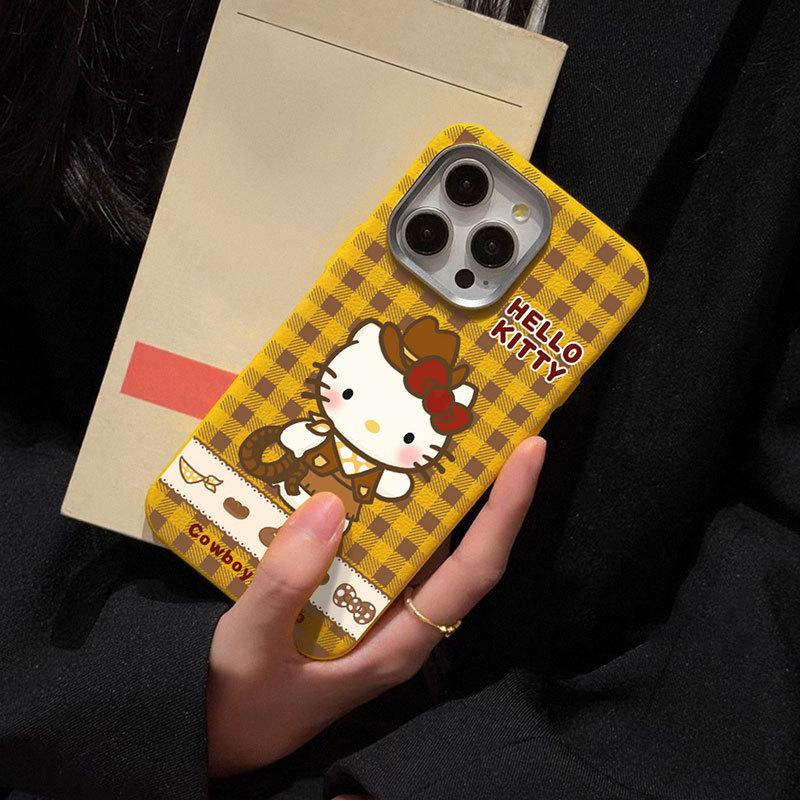 New Checked Denim Katy Suitable for IPhone16 Mobile Phone Case Apple 15 Protective Case 14 Leather Pattern Soft Shell Silver Frame