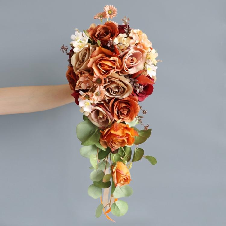 Artificial Rose Faux Bouquet for Bohemian Farmhouse Wedding Champagne Bridal Bouquet Wedding Props