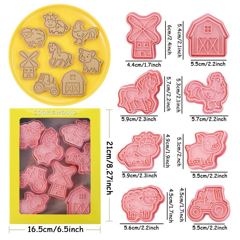 

8pcs/set Engineering Truck Cookie Cutters Plastic 3D Cartoon Pressable Biscuit Mold Cookie Stamp Kitchen Baking Pastry Bakeware