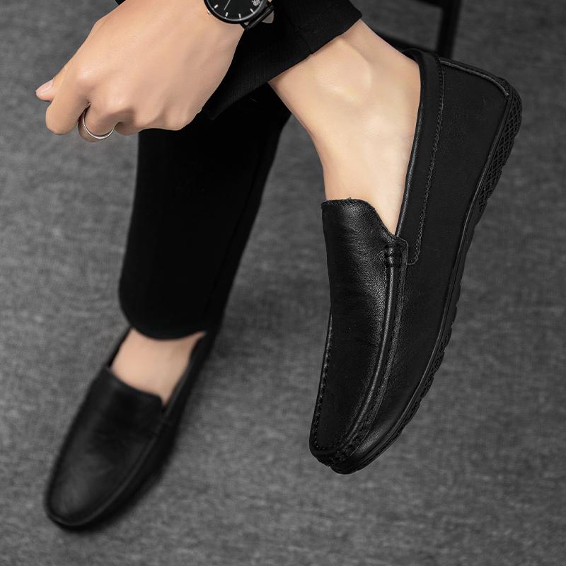 2025 Leather Loafers Men Casual Shoes Classic Man Moccasins Luxury Designer Flats Slip On Black Mens Driving Shoes