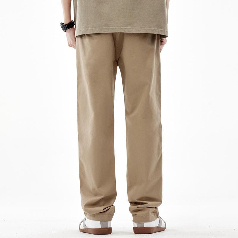 American twill boys' trousers straight loose trendy casual pants personalized solid color elastic waist casual long pants men