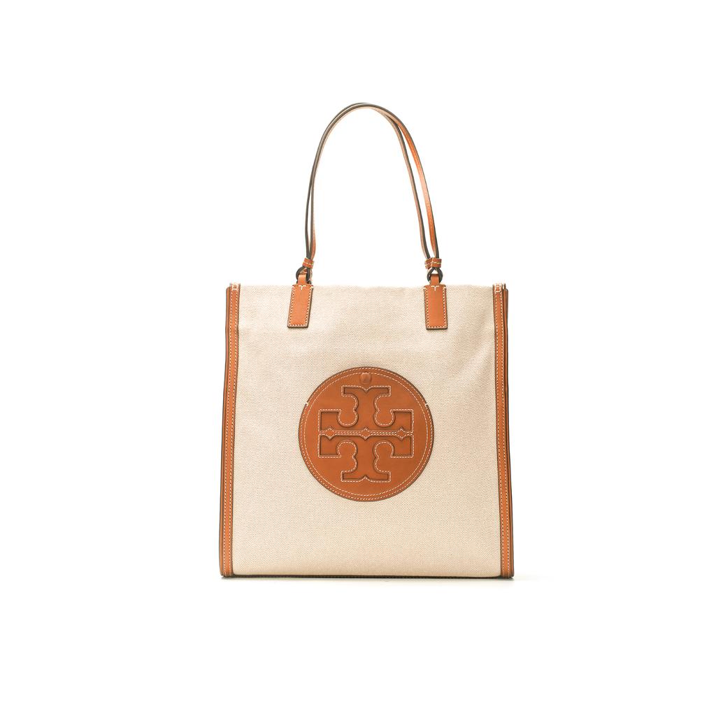 Tory Burch Ella Commuter Large Capacity Double T Logo Canvas And Leather Trim Tote Bag Women tote Natural-Beige Classic-Brown 88581-928