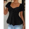 T-shirt da Donna Estiva a Maniche Corte, Scollo a V con Coulisse e Effetto Arricciato, Top Blusa Sexy Casual alla Moda per Tutti i Giorni