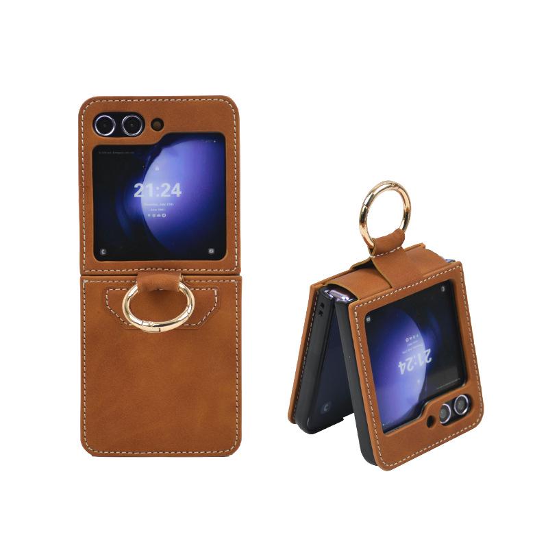 Samsung Z Flip 6 Fold & Ring Case: Skin-Feel Protective Cover with Screen Bracket for Cross-Border Use