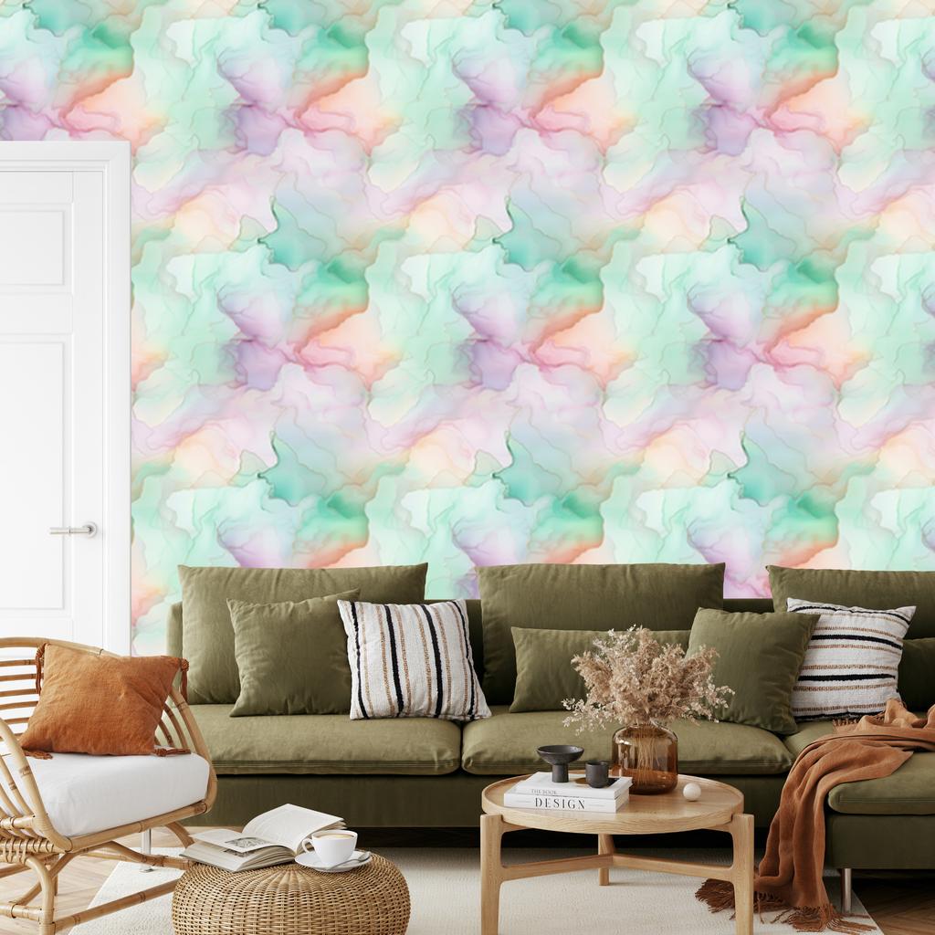 Ink Wallpaper Light Gray, Mint, and White for Living Room and Bedroom 50x1000