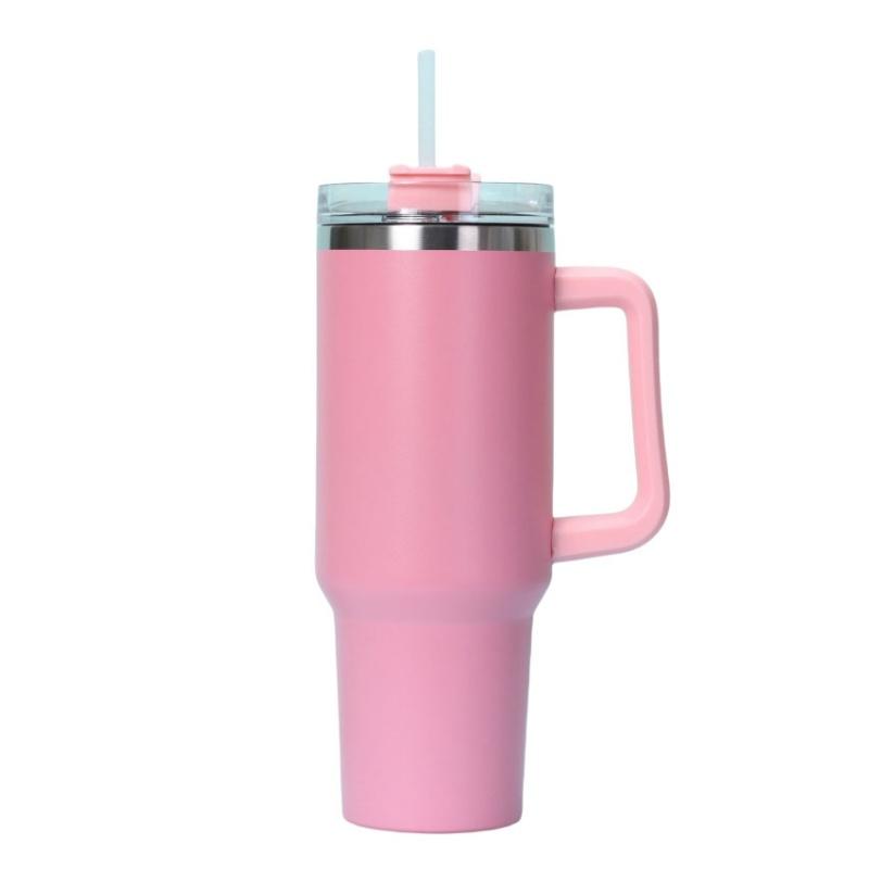Simple Solid Color Large Capacity Double-layer Vacuum Stainless Steel Thermos Cup with Straw Coffee Cup Outdoor Car Water Cup