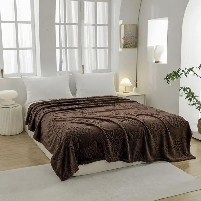 Vară Pluș Tafu față-verso Plapumă groasă cu husă Jacquard fluture 3D Pluș Birou Plapumă de odihnă pentru prânz