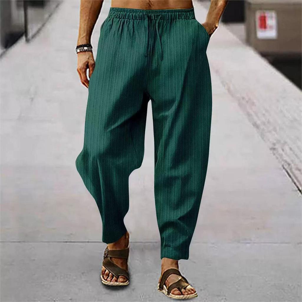 Pantaloni da uomo in cotone e lino Estate e Autunno Monocolore Vita Alta Gamba Larga Pantaloni Maschili Larghi Canapa Casual Traspiranti Pantaloni Sportivi