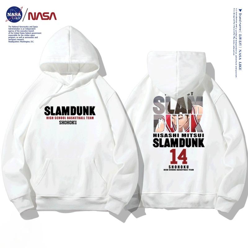 NASA joint autumn and winter cartoon slam dunk print student hooded sweatshirt men and women plus velvet long-sleeved pullover