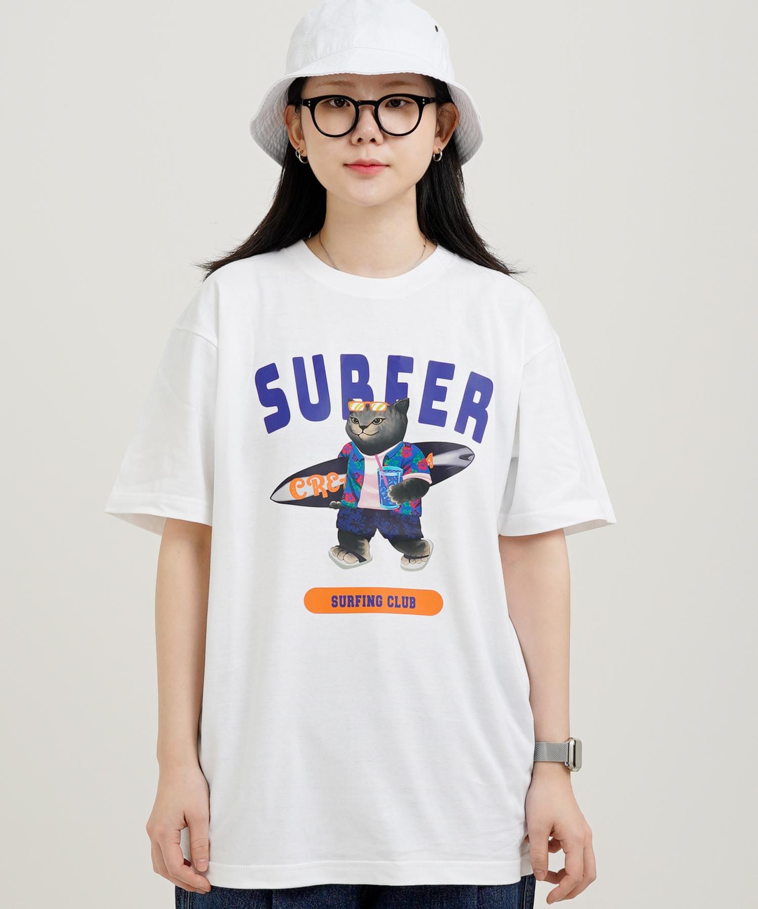 Cream Soda Lab Gray Surfer Short Sleeve Tee White Blue L