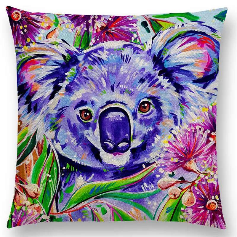 Oil Painting Animals ELK Cushion Cover Deer Lion Dogs Fox Bird Horse Sofa Throw Pillow Case