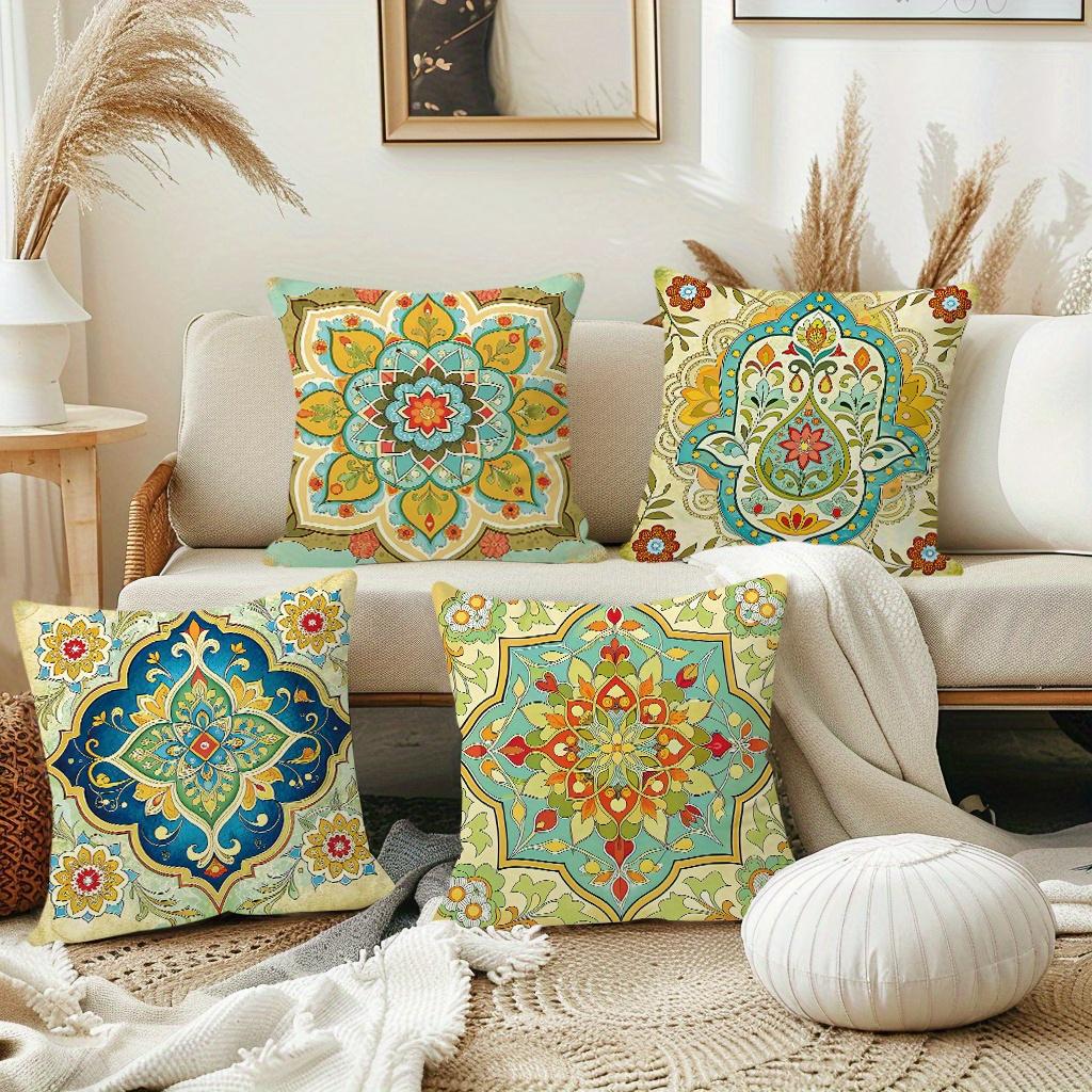 1/4pcs Bohemian Vintage Floral Mandala Throw Pillow Covers  Boho Decorative Cushion Cases for Home Sofa Bedroom Cushion Cover