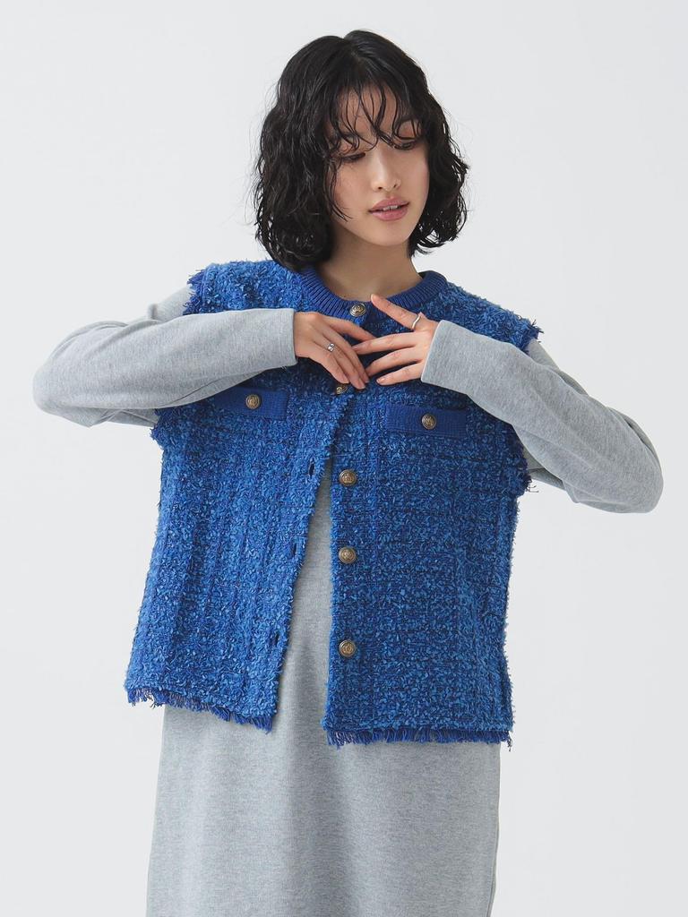B:MING LIFE STORE by BEAMS S/S Knit Vest, Tweed Knit Vest, 25SS, Women's, Blue, Free Size