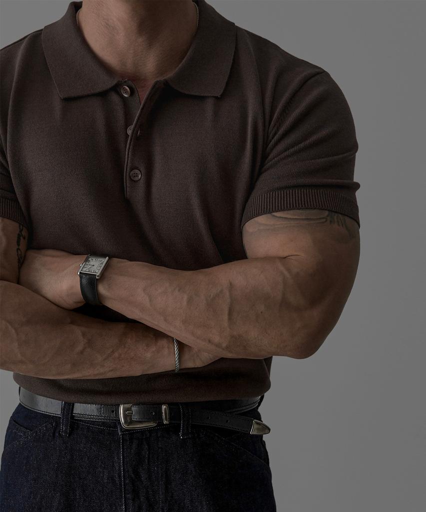 Baulopeulodeogteu Pique Collar Muscle Short Sleeve Knit [Brown]