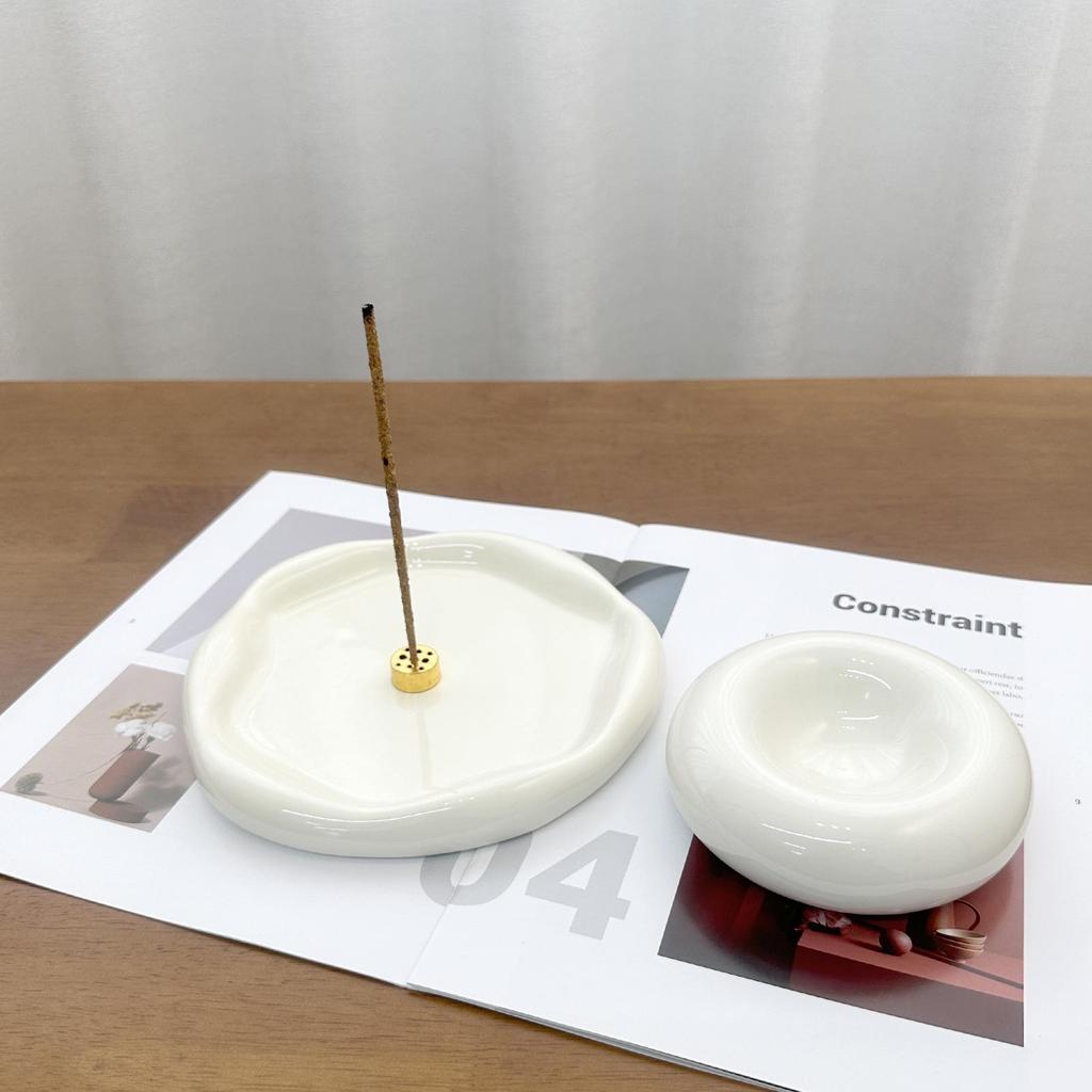 Cream Ceramic Incense Holder for Home, Tea Room, Agarwood, Sandalwood, High-End Design Incense Burner.