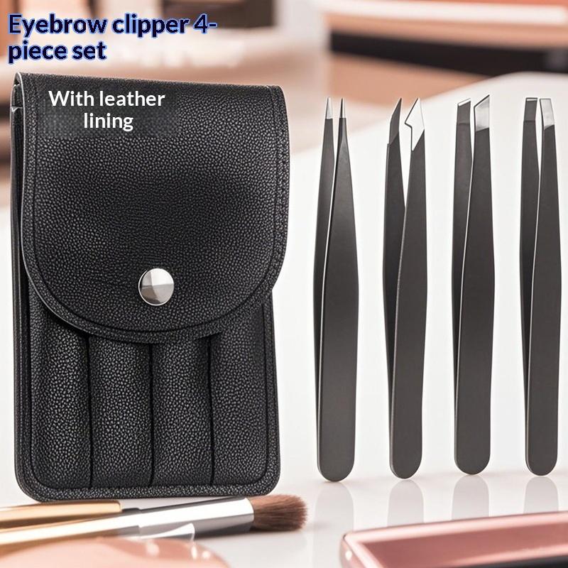 Colorful Stainless Steel 4 Pcs Tweezer Set For Women And Men'S Eyebrows & Eyelashes Comes With Storage Bag