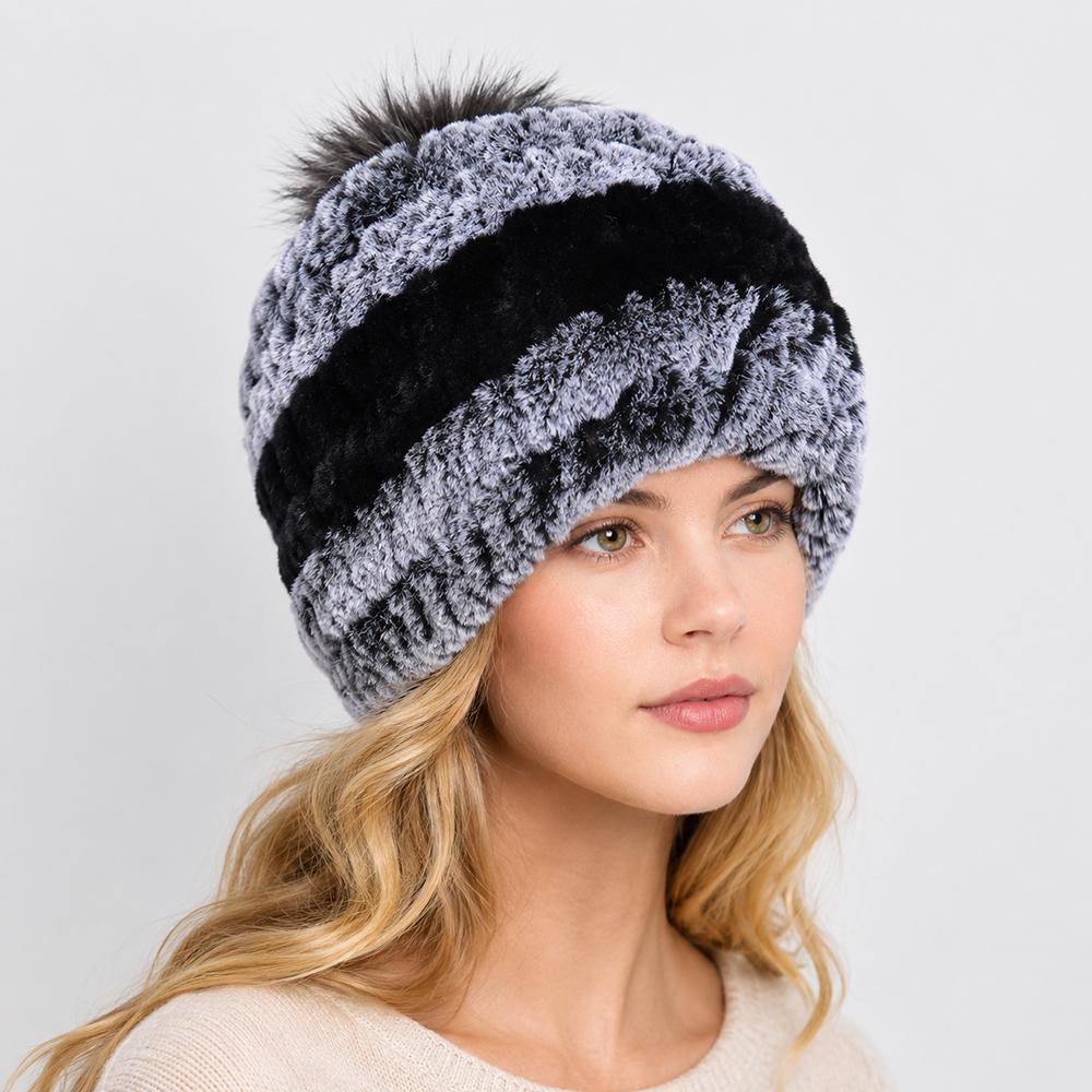 New Luxury Knitted Real Genuine Fox Fur Hats Women Beanies Solid Rex Rabbit Fur Caps Winter Lady Party Fashion Fur Hat Skullies