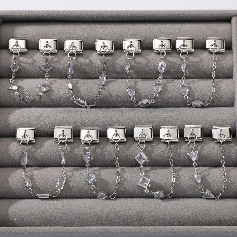 Y2K Delicate Personalized DIY Crystal Chain Tassel Charm Bracelet Heart Star Moon Bow Pendent Bead 9mm Stainless Steel Jewelry