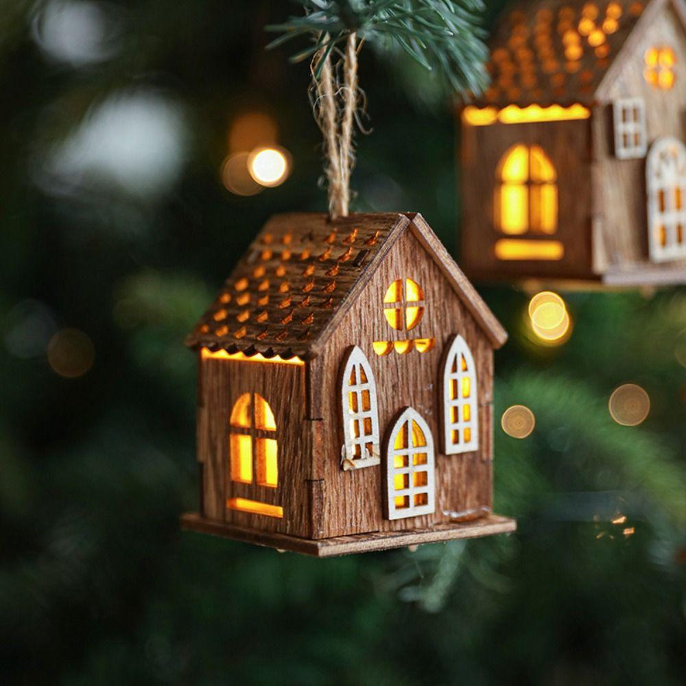 Mini Glowing House Ornament Natural Xmas Tree Hanging Decoration  Festive Holiday Decorations