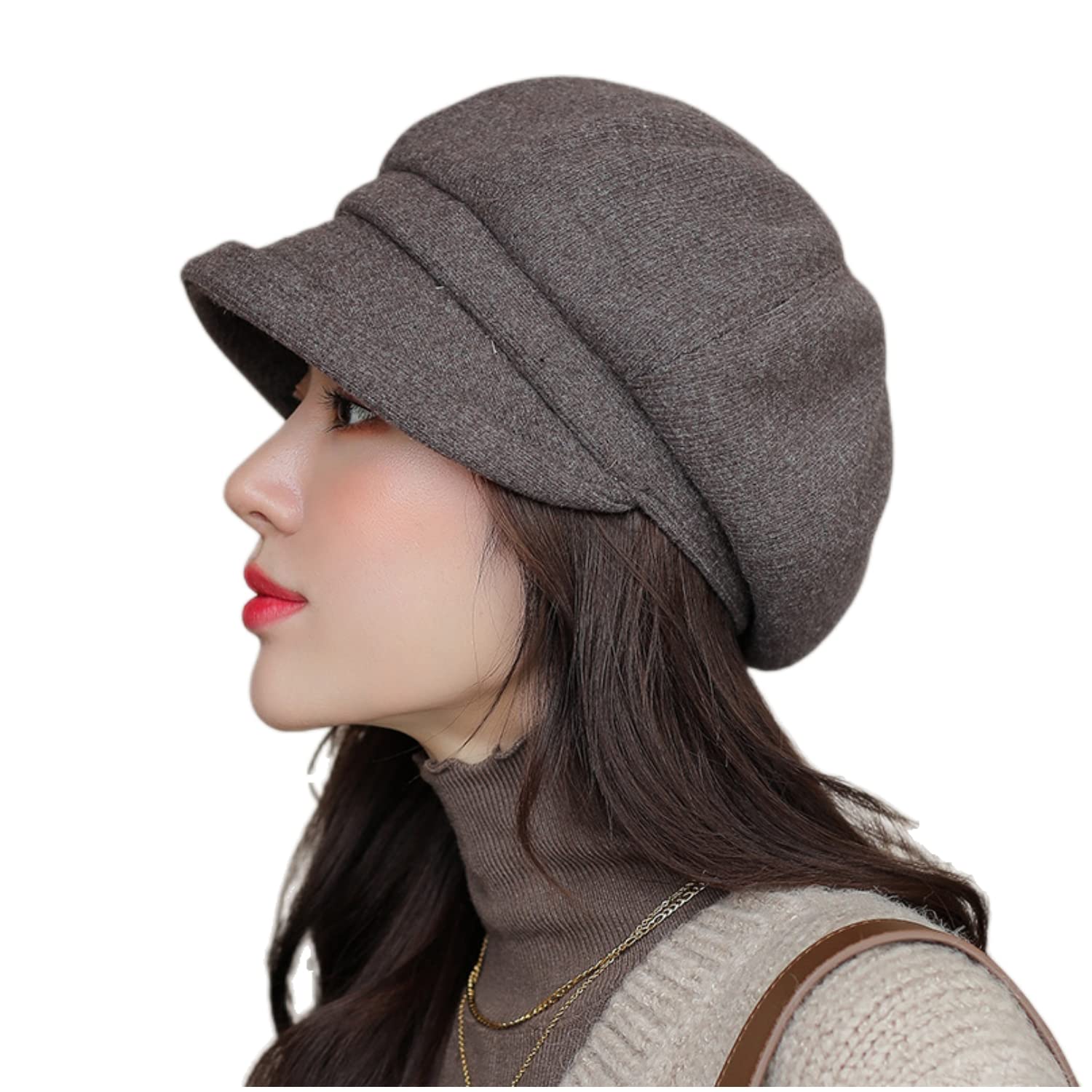 

Warm Winter Wool Flat Cap with Rolled Edge Design and UV JBM910 [Weuiean] Women s Cap, Blend, Brim, Face-Slimming Effect, Protection, (Coffee)