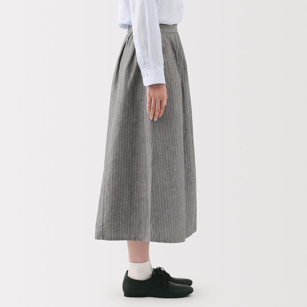 MUJI Women's Hemp Cotton Easy Long Skirt, Gray Stripe, BE1VBA5S, Women's XL