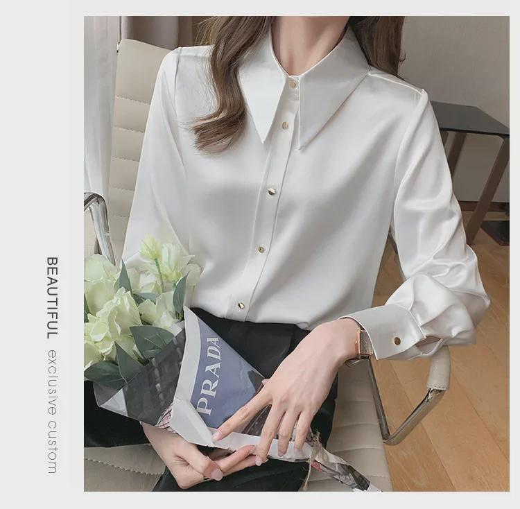 Women's Fashionable Purple Satin Long-Sleeve Shirt for Early Spring - Chic & Stylish OL Commute Wear.