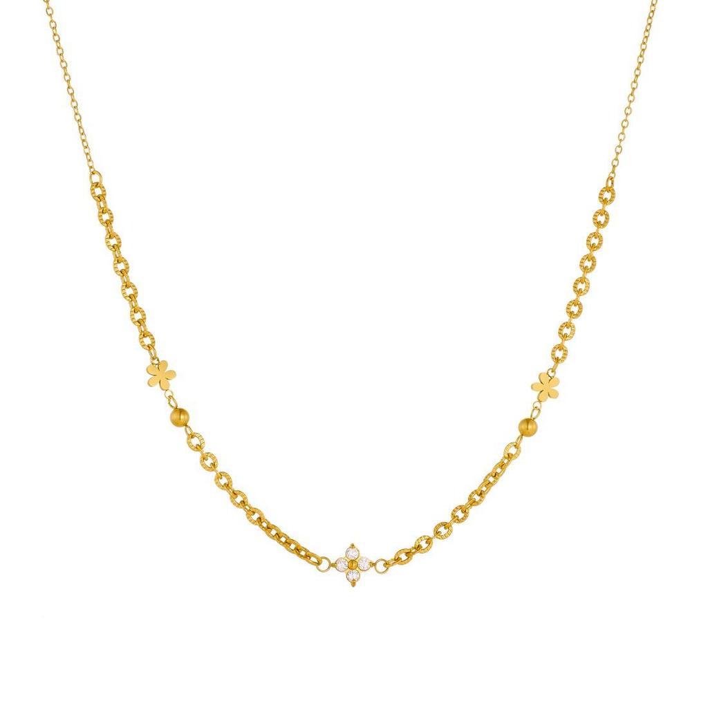 Elegant Gold-Plated Rhinestone Flower Chain Set with Irregular Patchwork Design