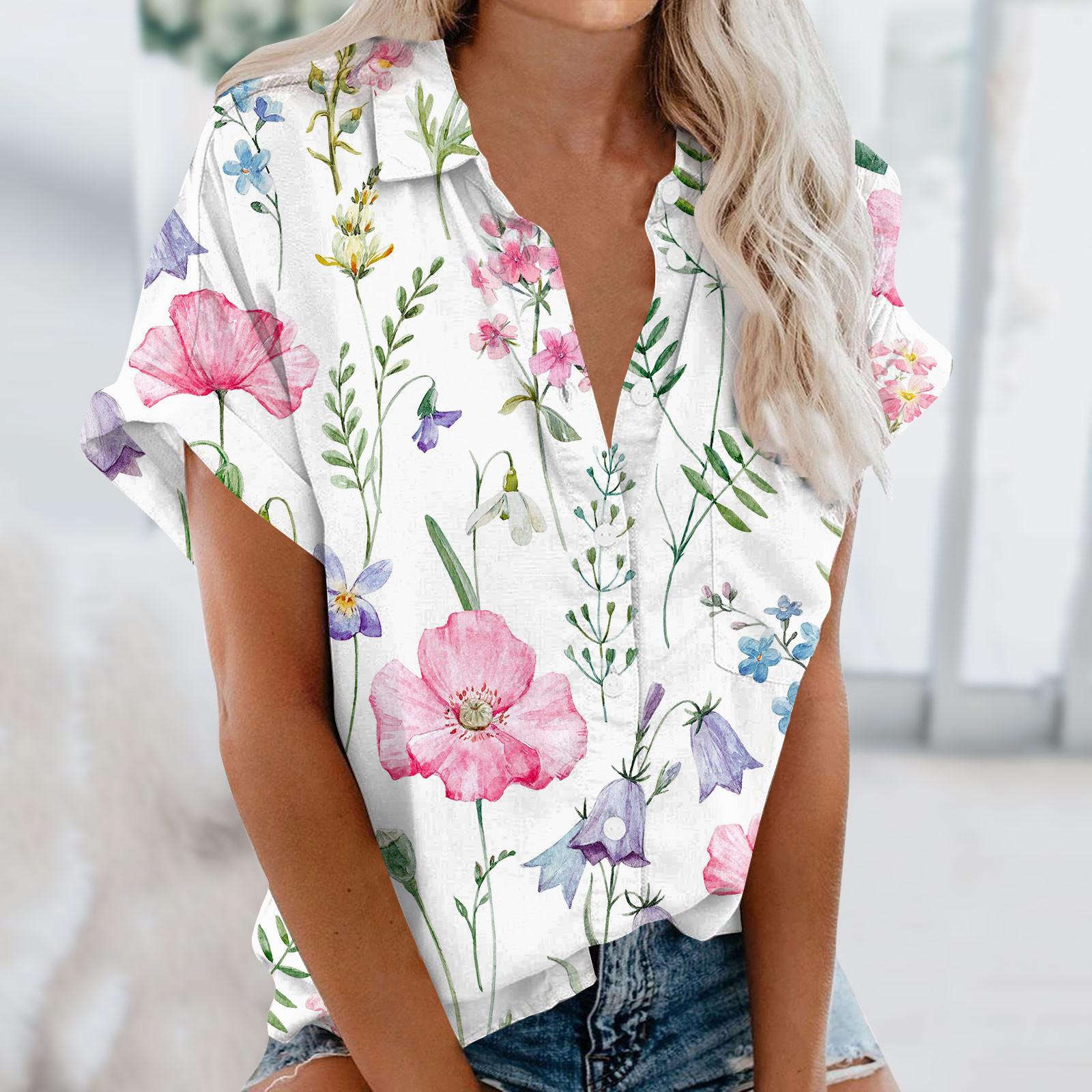 

Женские летние топы с короткими рукавами, рубашки на пуговицах с V-образным вырезом, рабочие рубашки, нарядные элегантные свободные рубашки, женские пуловеры, пляжные рубашки с короткими рукавами XL белый