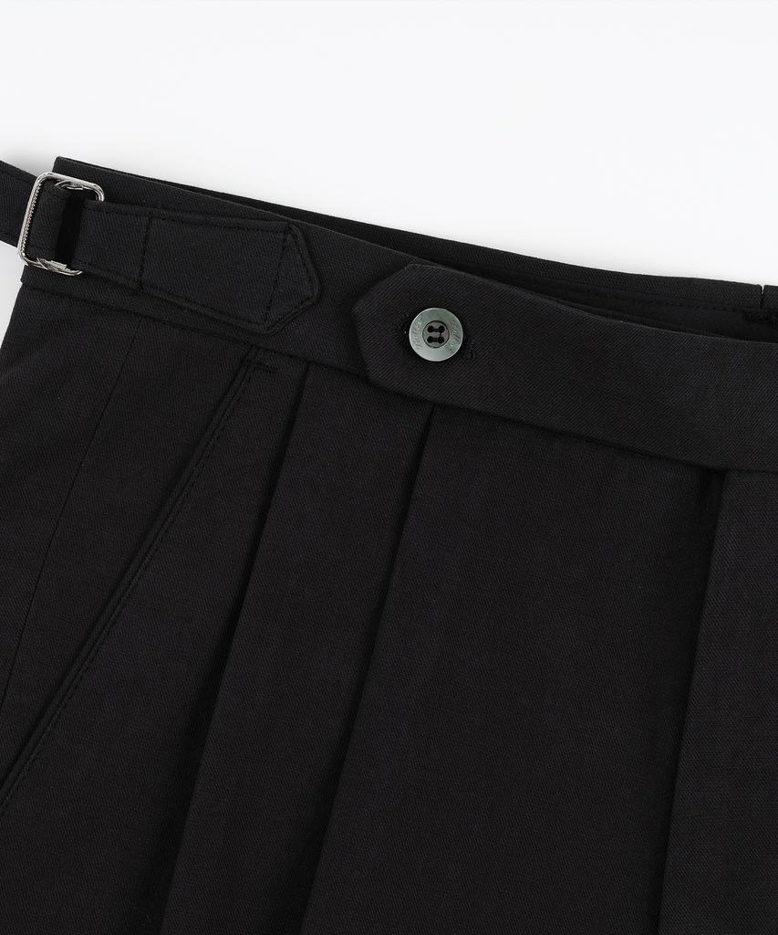 BELLIEF Essential Linen Cotton Twill Adjust 2-Pleated Relaxed Chino (Black)