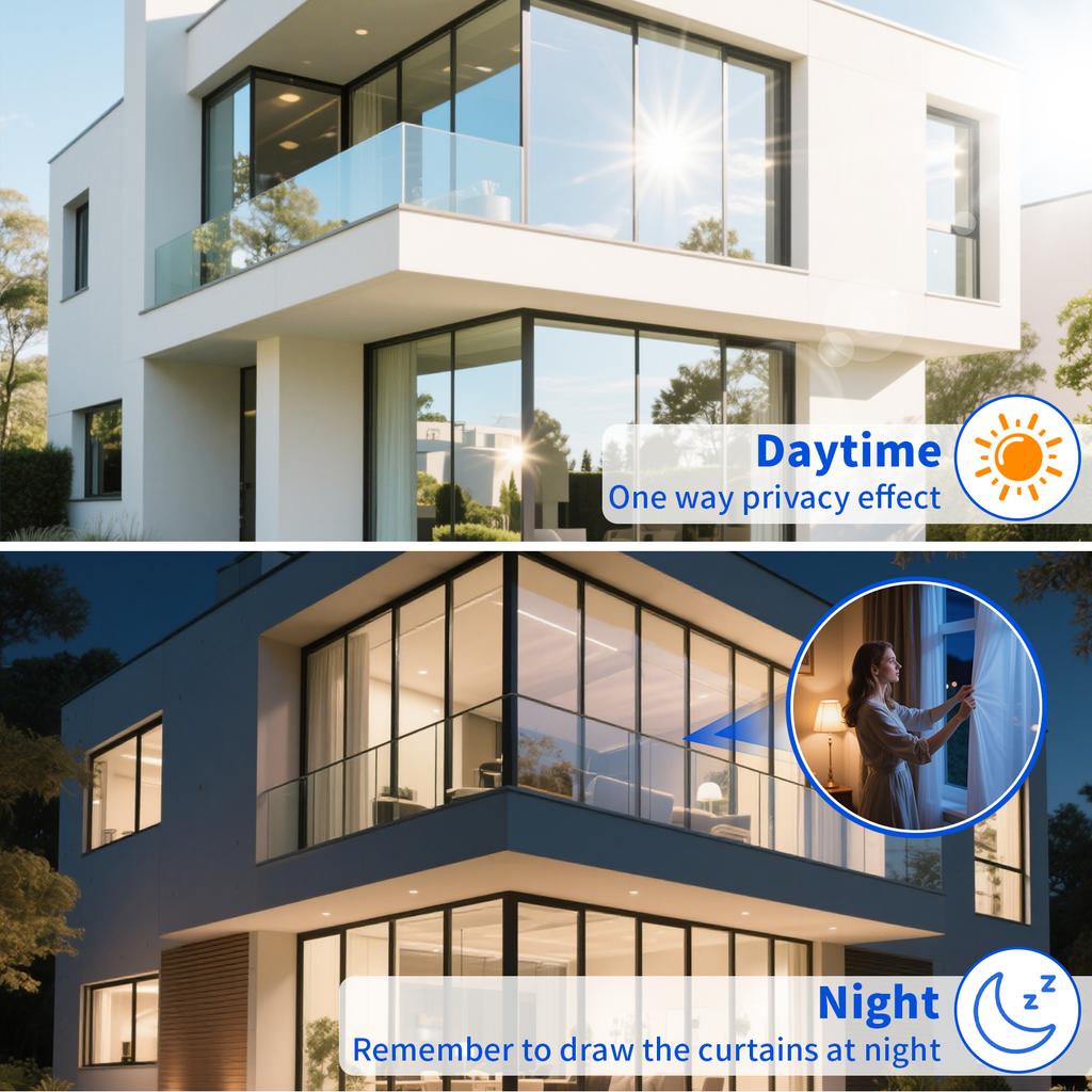 2M One Way Glass Window Home Privacy Film Reflective Self-adhesive Sticker with Install Tool Anti UV Sun Blocker Heat Control