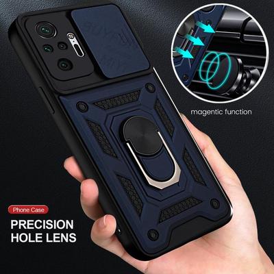 Custodia antiurto per fotocamera scorrevole per Xiaomi Redmi Samsung Galaxy iPhone Huawei Honor OPPO VIVO Copertura per anello di protezione con supporto magnetico per auto