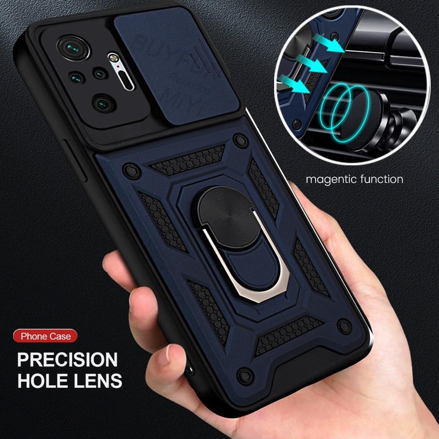 Sliding Camera Shockproof Case for Xiaomi Redmi Samsung Galaxy iPhone Huawei Honor OPPO VIVO Car Magnetic Mount Protection Ring Cover