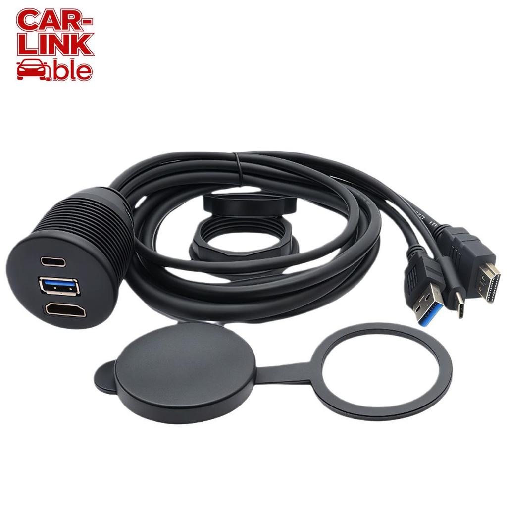 Multi-interface HDMI, USB 3.0, Type-C 3.0 Male to Female Extension Cable for Car, Boat, Motorcycle