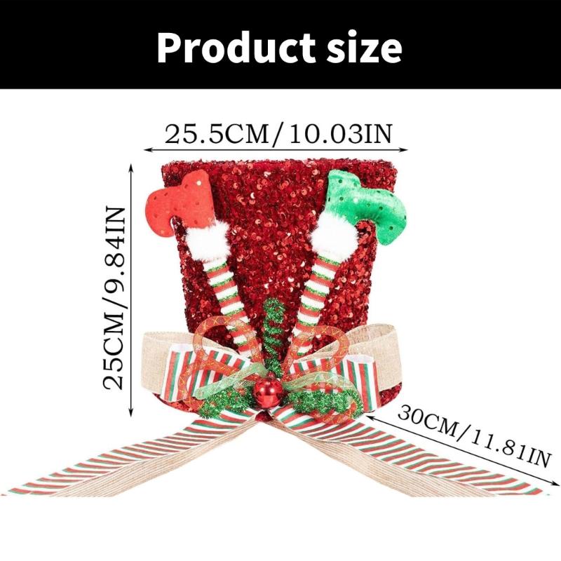 Christmas Tree Toppers Hat Large Christmas Tree Hat with Bows Seasonal Holiday Decorations Tabletop Ornaments for Home